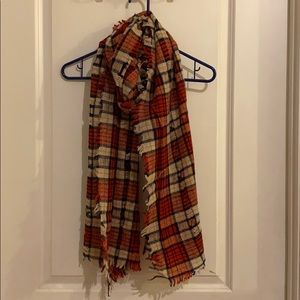 Madewell plaid scarf with cut outs.